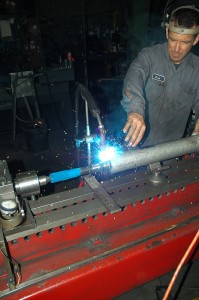 After careful alignment, a new stub-shaft was welded in place.