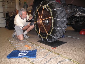 Our slightly lighter front wheel drive chains (5.6 mm compared to the 7mm rears) were pre-fit in the warmth of our garage.