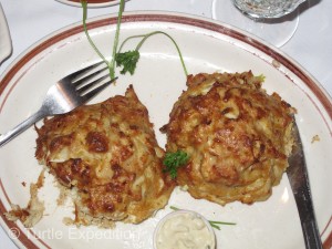 Fresh crab cakes!! Trust us, they taste better than they look.