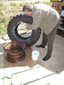 Plenty of lube on the bead and rim makes the job much easier. We carry a small jar of Tire Slick tire-mounting lubricant for this purpose.