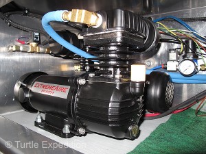 Our dual ExtremeAire Velocity 12-volt air compressors by Extreme Outback Products quickly aired up the tire to 65 psi.