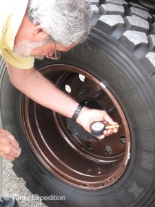 Finally, we reduced the tire pressure and emptied the Hellwig air suspension bags, which lowers the actual height of the truck by 2 inches.