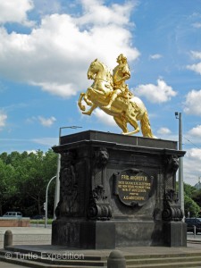 The Goldener Reiter statue (1736), showing Augustus the Strong, the Elector of Saxony and King of Poland, dressed as a gilded Roman Emperor.