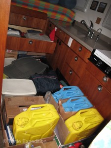 The inside had been carefully packed for a possible rough sea. One of our clothes drawers had come open.