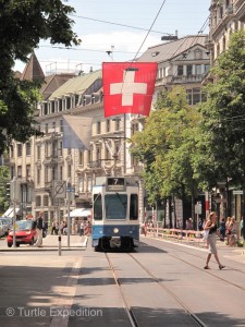 Modern trams are the best way to get around the beautiful city of Zurich.