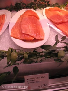 Salmon: $6.29 per 100 grams ($31.45 a pound)