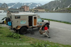 We had camped here before, so we knew exactly where to park overlooking the small lake at the top of the pass.