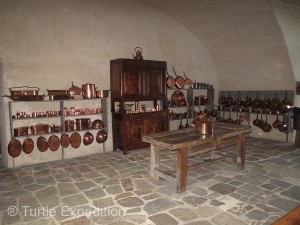 The Château's kitchen was very impressive with all its copper kettles.