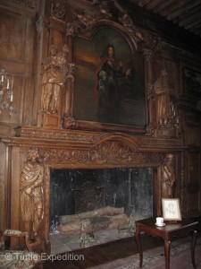 One of the living rooms fire places showed an exquisitely carved mantle.