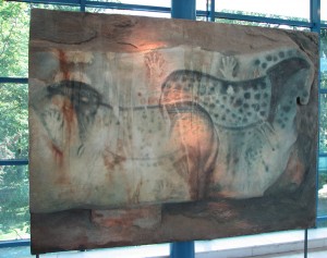 This is a replica of the most famous painting at one of Pech Merle's underground walls: spotted horses and hands.