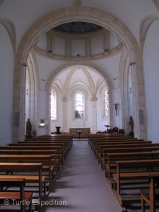 This interior of St. Vincent de Paul's sanctuary is very simple.