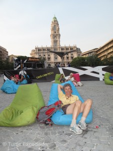 Getting tired of walking? Find a beanbag in the Plaza and relax.