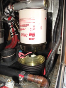 Our auxiliary/primary fuel filter has a clear bowl so we can check for water or contaminants before they reach the fuel pump or factory fuel filter.