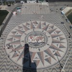 In front of the Discoveries Monument this huge inlayed mosaic of a compass rose and the world was a graphics image of the many Portuguese explorations and discovers, a gift from South Africa.