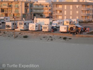 The huge brick parking lot was built for vacationing and traveling RVers. Stores, restaurants, beach showers and bathrooms were nearby.