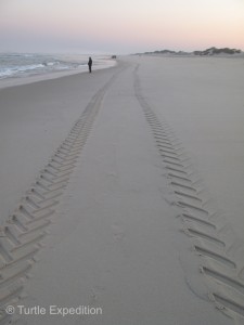 Tractors working with the traditional fishing boats were the first on the beach in the morning.