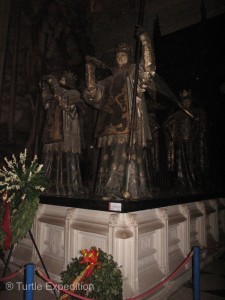 It was Columbus Day. Flower wreaths surrounded the tomb of Christopher Columbus. 