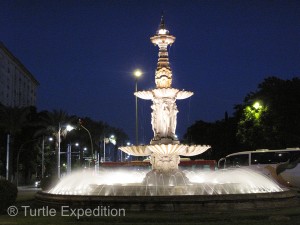 In the evening the many fountains of Seville are even more beautiful.