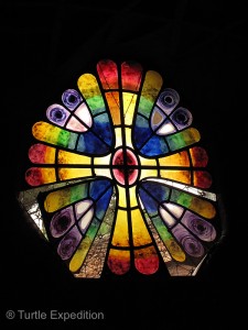 This beautiful stain glass window opened its two wings just like a butterfly.