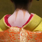 An important part of the geisha makeup is the accentuated pattern on the back of the neck thought to be the most sensuous part of her body.