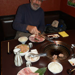 Slices of pork, bacon and Kobe beef were grilled one bite at a time at our table.