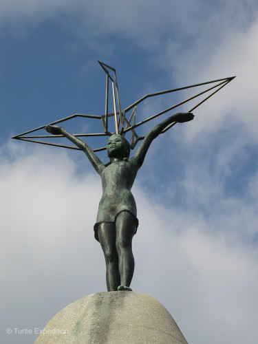 The Children's Peace Monument is dedicated to Sadako Sadaki and thousands of other child victims of the A-bombing in Hiroshima.