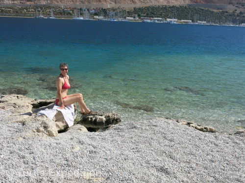 The pebble beach near Kaş was warmer than the water but we braved a dip anyway. It was still early in the season.