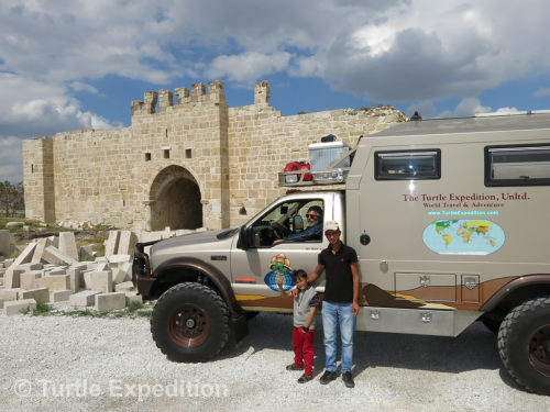 These two local kids were delighted to have their photo taken with The Turtle V parked in front of the Obruk Caravanserai.