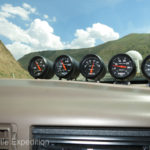 Keeping an eye on our Auto Meter mechanical gauges, (www.autometer.com), we climbed a long series of steep switchbacks out of a deep canyon into the Qurama Mountains and over the Kamchik Pass, 7,441 ft., (2267 m).