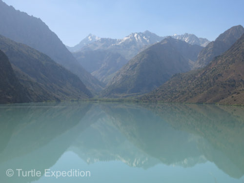 The beautiful Iskandar Lake gets its turquoise color from the glacial origin in the Gasser Range in the Fann Mountains.