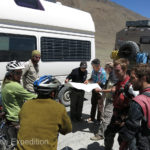 A rare meeting of fellow travelers in the middle of the road. Six happened to be Swiss, two Scandinavians and Gary was the only American.