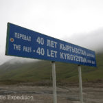 This Kyrgyzstan sign announcing the elevation of 3,550 meters, (11,646 feet), reminding us that the average elevation of this country is 2,750 meters, (9,022 feet).