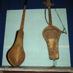 Old musical instruments on display.