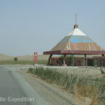 This abandoned gas station at the entranced to the Taklamakan Desert made a good shady place for lunch.