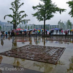 This beautiful park with a spectacular fountain was choreographed to music. The rain was ignored.