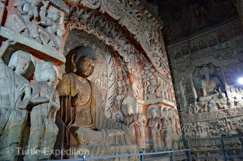 The figures carved out of sandstone and painted inside the grottoes were exquisite.