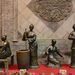 These four bronze women were refining and weaving silk. Not to forget, the silk worms made it.