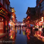 As the sun went down, the lights came up and the beautiful lanterns added to the reflection on the rain-dampened streets.