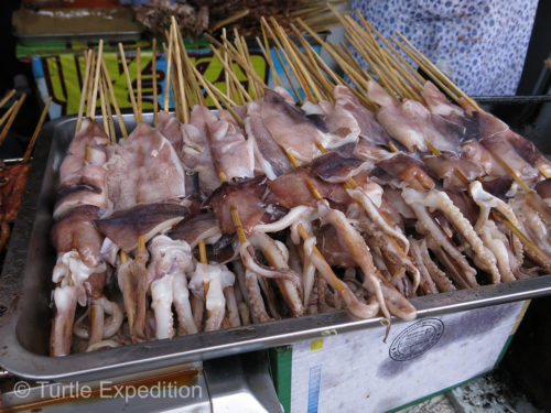 Yummy things to eat at Badaling's Great Wall of China. Grilled Squid.