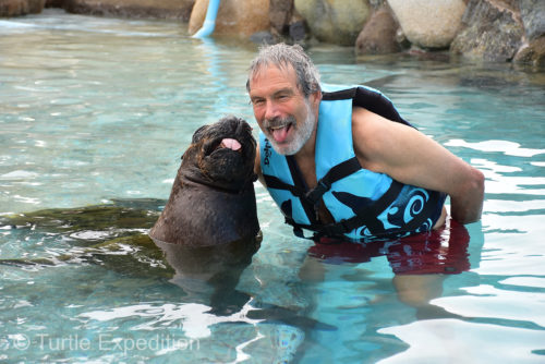 Gary and sea lion Heidi were goofing around.