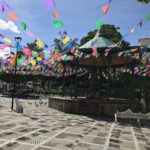 The Old Plaza's band stand was colorfully decorated . They must have known Monika was coming to town.