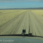 The washboard was 3 to 4 inches deep. Normally we could stay on top of such corrugation at 35 mph, but there were enough “gotcha holes” that any sustained speed over 20 mph was difficult.