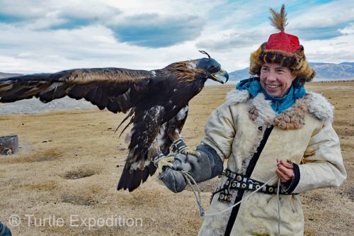 Monika was excited to be allowed to hold this Golden Eagle, a three-year old female that had placed 5th (of 72) in the recent competition. (See previous blogs.)