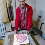 Nazka’s husband Tileukhan surprised Monika with a pretty pink birthday cake.