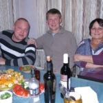 When visitors come there is always a party. Left to right, Danil, Vitaly and Nina.