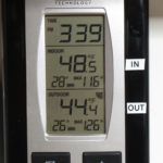 A quick glance at the La Crosse Technology gauge next to our bed gives us indoor and outdoor temperatures and lows and highs. (This screen is showing Nevada City in January where we live.)