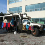 Samcheok Beach: After the marathon drive across icy Siberia, we needed to do a (hand) wash and let the clothes dry in the winter sun and air.