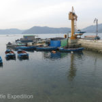 Not having a beach to speak off, the local fishermen have their boats lifted out of the water with a crane.