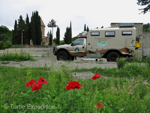 A quiet camp overlooking the vineyards of the country of Georgia between Turkey and Azerbaijan along the Silk Road.