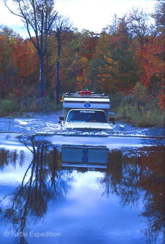 Thanks to highly mounted K&N breathers on The Turtle II, we had no problems crossing this flooded two-track where beavers had decided to dam a creek in the Upper Peninsula Michigan.